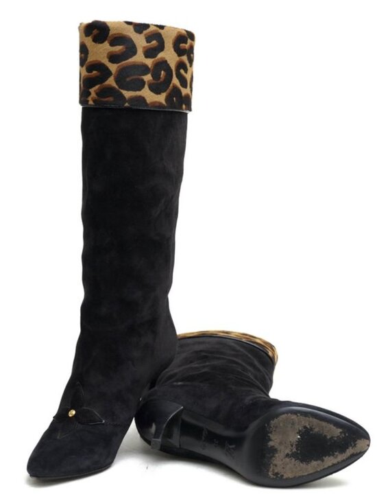 Louis Vuitton Long Boots Shoes Women Suede Leather Black